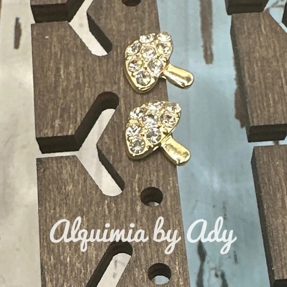 Dainty zirconia pave stud earrings ballectore/minimalist mushrooms 🍄 - Picture 1 of 5